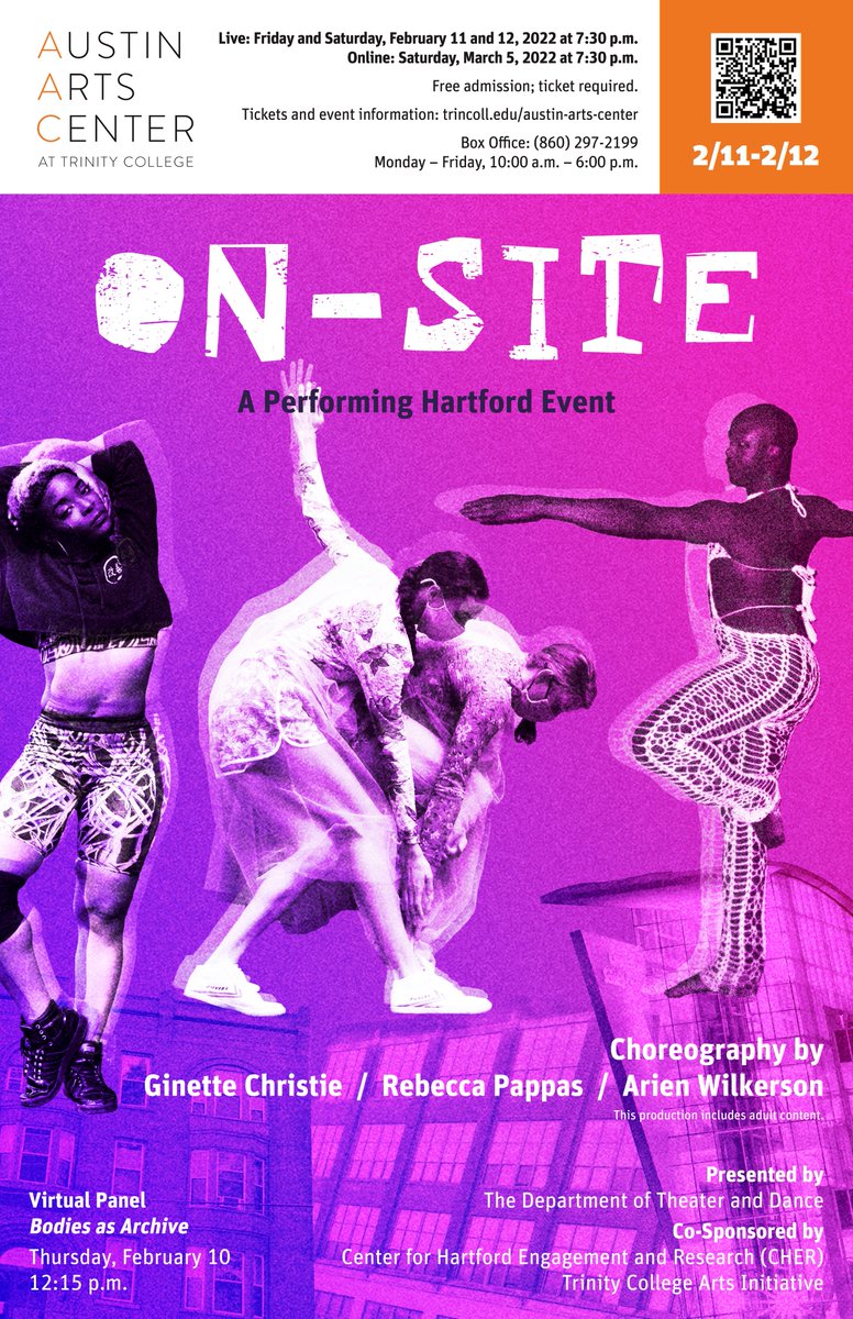 🚨 The Friday performance of On-Site is SOLD OUT! Tickets are still available for Saturday evening, 2/12 at 7:30pm.
🎟️Reserve yours here: bit.ly/OnSite22
#TrinArts @trinitycollege <a href="/TrincollCHER/">TrincollCHER</a>