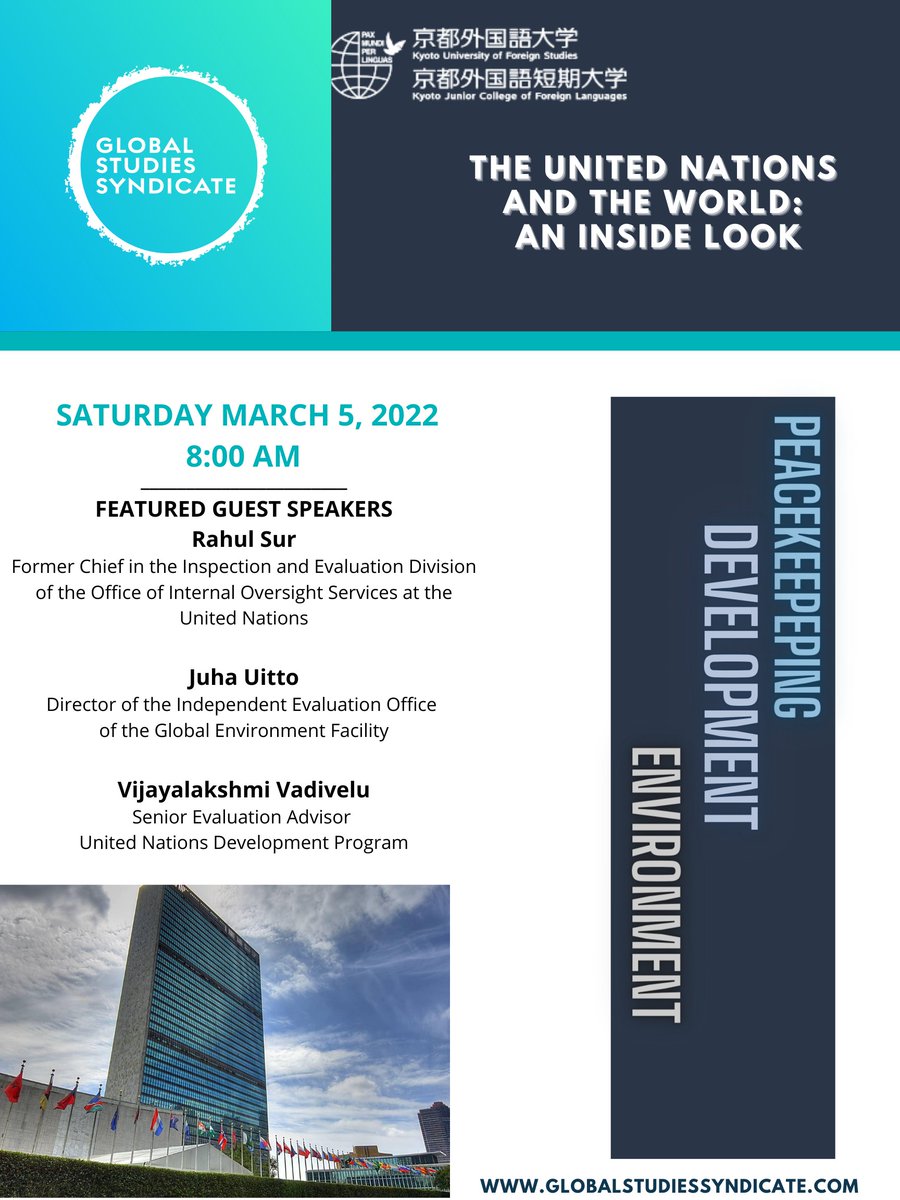 GlobalStudiesS2's tweet photo. Looking forward to our partnership with Kyoto University of Foreign Studies to host a special #UnitedNations seminar March 5th. 
#globalstudies https://t.co/tQ97QZU5Ox
