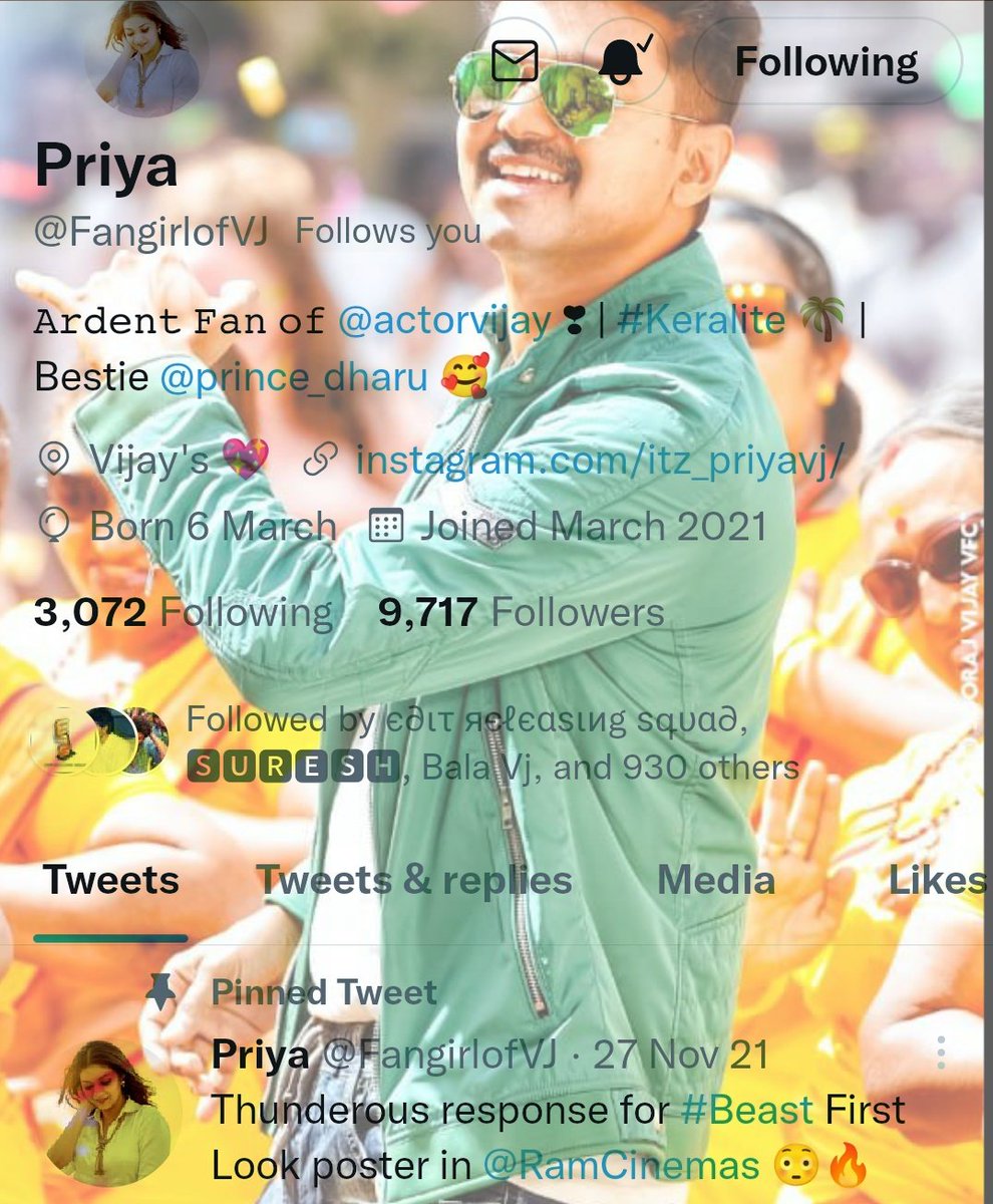2Dasarath's tweet photo. Congrats All  ♥️🔥
👉 @FangirlofVJ Muth ♥️ For Reaching 9.7 K 🔥
👉 @rasiganmaster24 Darling ♥️ For Reaching 600🔥 
Wishes From #TeamERS ♥️🎉🎉
#EditReleasingSquad #Beast @actorvijay @sownd_baby @SruthiSuji2  @ImGROOT_06 
Edit By @2Dasarath ♥️😜 https://t.co/1QGGh5ffeI