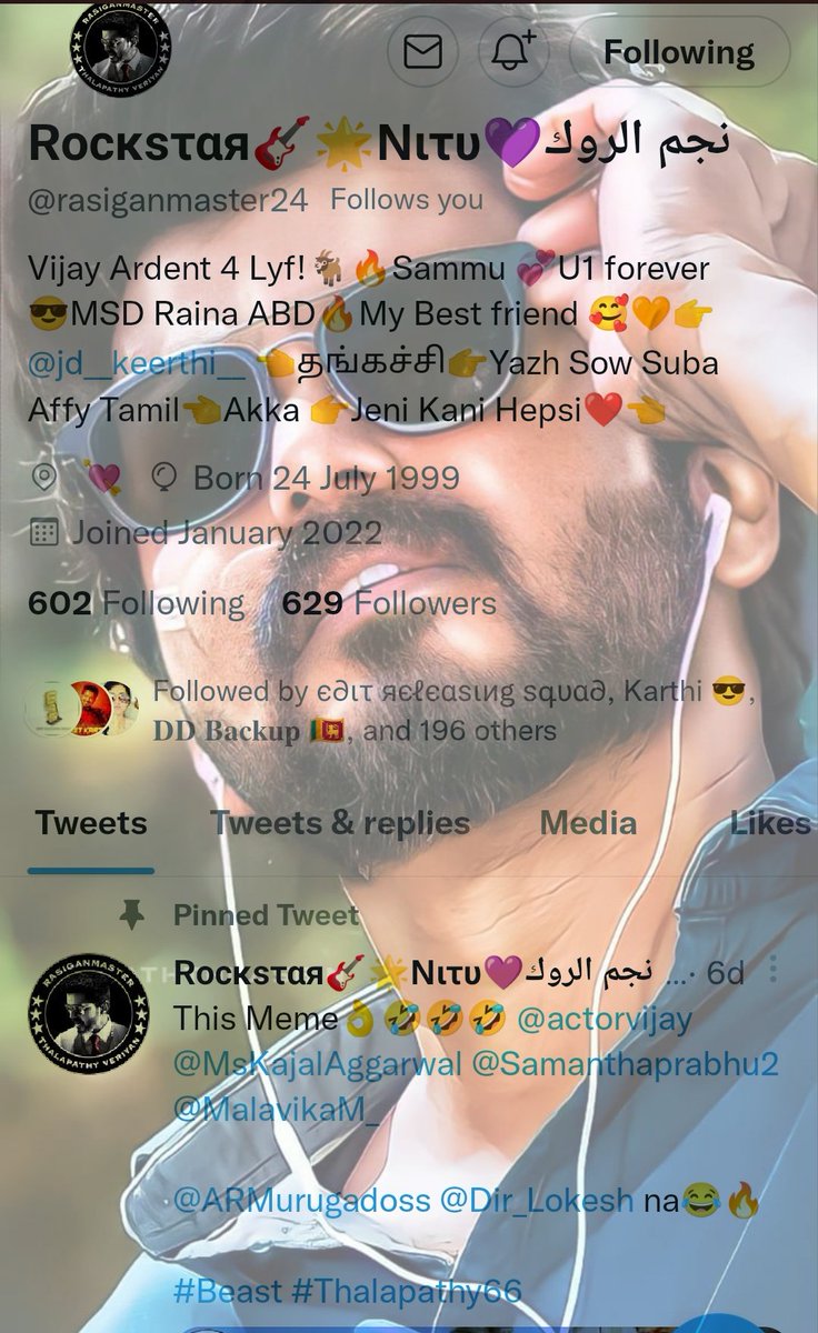 2Dasarath's tweet photo. Congrats All  ♥️🔥
👉 @FangirlofVJ Muth ♥️ For Reaching 9.7 K 🔥
👉 @rasiganmaster24 Darling ♥️ For Reaching 600🔥 
Wishes From #TeamERS ♥️🎉🎉
#EditReleasingSquad #Beast @actorvijay @sownd_baby @SruthiSuji2  @ImGROOT_06 
Edit By @2Dasarath ♥️😜 https://t.co/1QGGh5ffeI