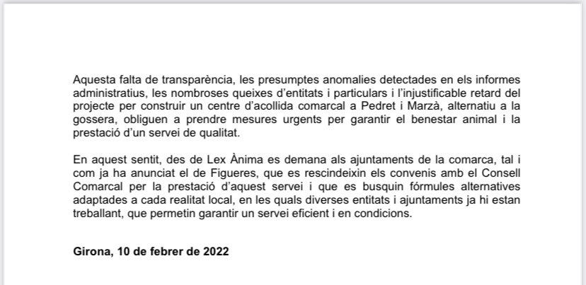 LexAnima's tweet photo. 📣 Aquí us deixem la Nota Informativa 📝 amb el nostre posicionament sobre el tema de la gossera de Figueres 👇 https://t.co/soNeizEFyN