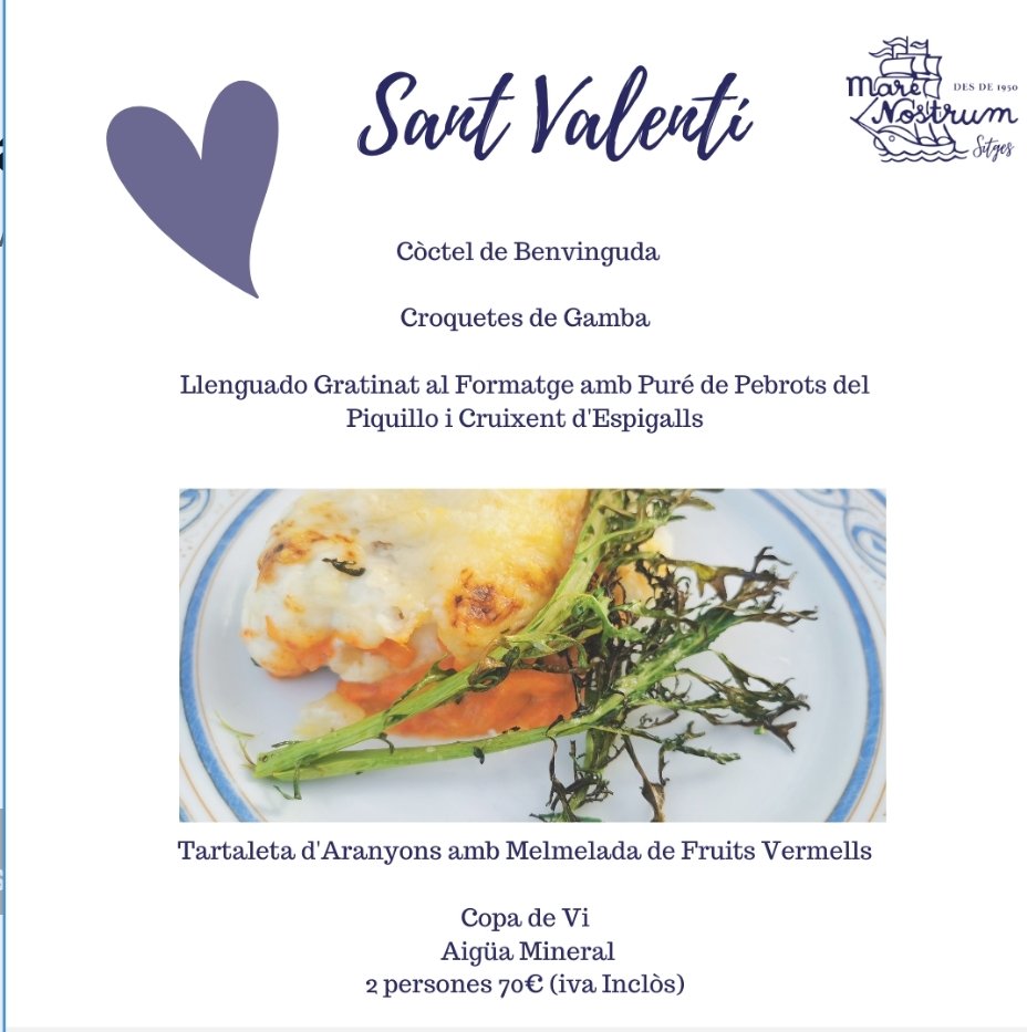 MN_rest's tweet image. Aquí teniu la nostra proposta pel dia dels enamorats ❤️
Esperem que us agradi!

#sitgesgastronomic #santvalenti #gastronomiasitges #espigalls #productequalitat  #penedès #garrafgastronomic #valentinesday