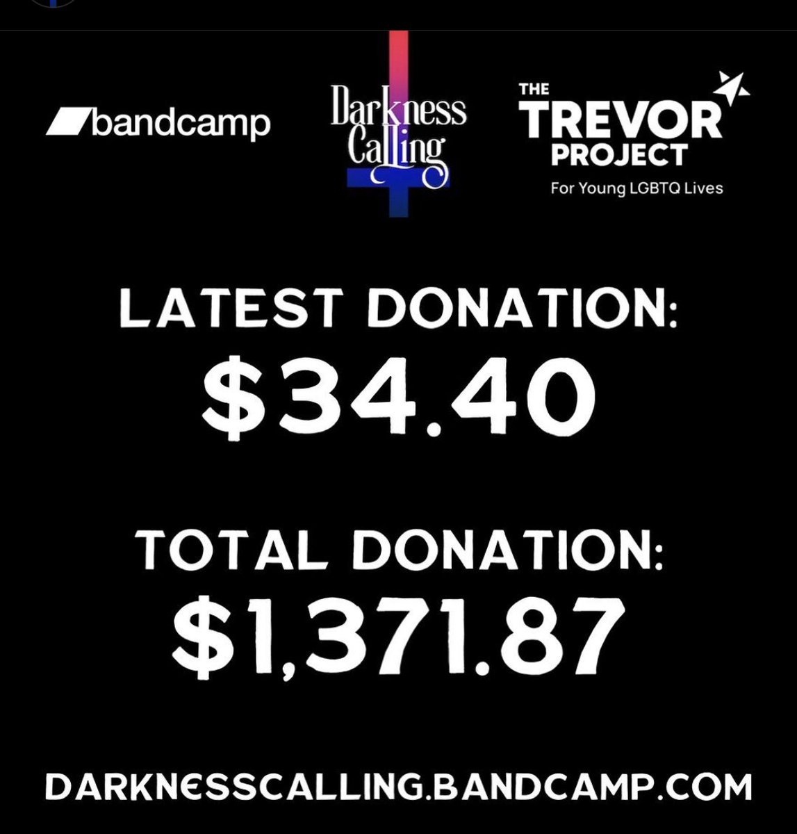 darknesscaIIing's tweet photo. Did you know that #darknesscalling actively raises money for the LGBTQ+ community? It’s true! Every time you purchase one of our charity compilations, all proceeds are donated to @TrevorProject to help protect LGBTQ+ lives! Pick up a copy today! 🏳️‍🌈⚧🏳️‍⚧️ https://t.co/W96AsXRqKt