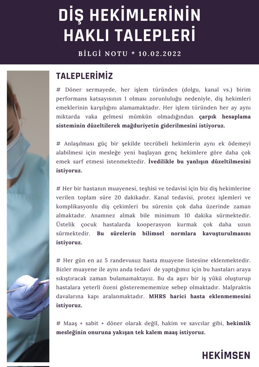 Diş Hekimlerinin Haklı Talepleri
#ArtıkHekimsenVar