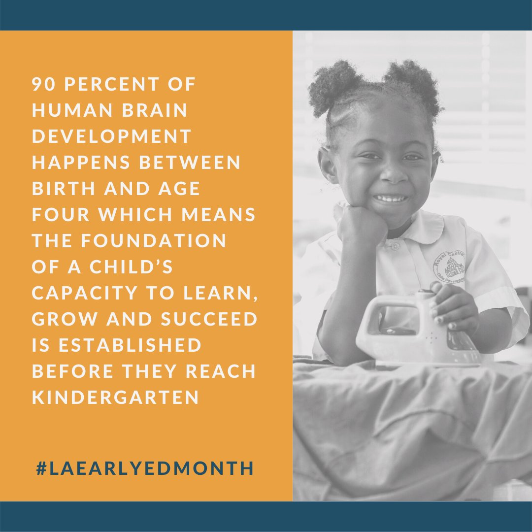 PARLouisiana's tweet image. 90% of brain development happens between birth and age four — that means the very foundation of a child’s capacity to learn, grow and succeed is established before Kindergarten. We must invest in quality early care and education for LA’s youngest children. #LAEarlyEdMonth