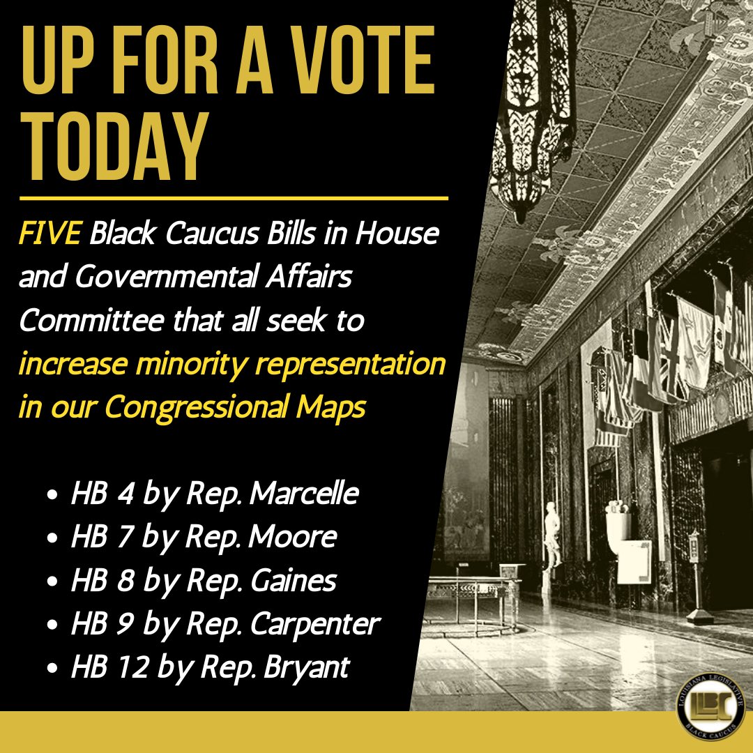FIVE Black Caucus Bills in House Committee today that seek to increase minority representation in our Congressional Maps. Black people comprise 33% of the population of Louisiana and ALL MAPS should reflect this reality. We remain undeterred in our fight for fair maps. #lalege