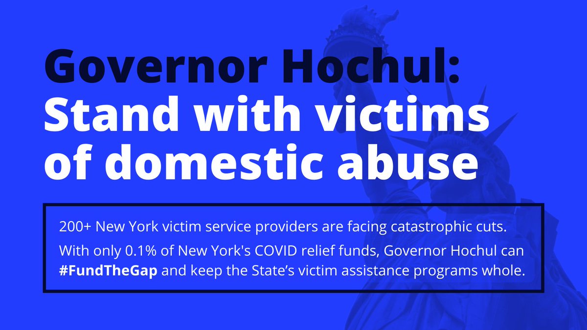 At a time when #DomesticViolence survivors are struggling with poverty, homelessness, job loss, food insecurity, trauma, and isolation, state funding cuts threaten to leave them without the help they need. <a href="/GovKathyHochul/">Governor Kathy Hochul</a> #SaveVOCA #FundTheGap