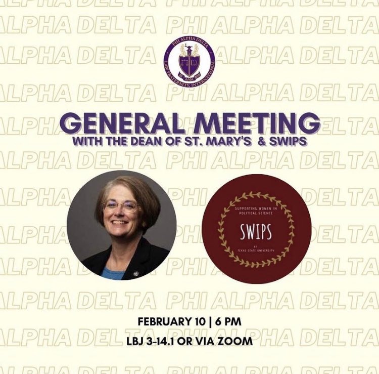 It’s official—we’re teaming up with pre law fraternity Phi Alpha Delta to host the Dean of St. Mary’s law school TONIGHT for a Q&amp;A sesh! Come to LBJ 3-14 or attend via Zoom at 6PM!