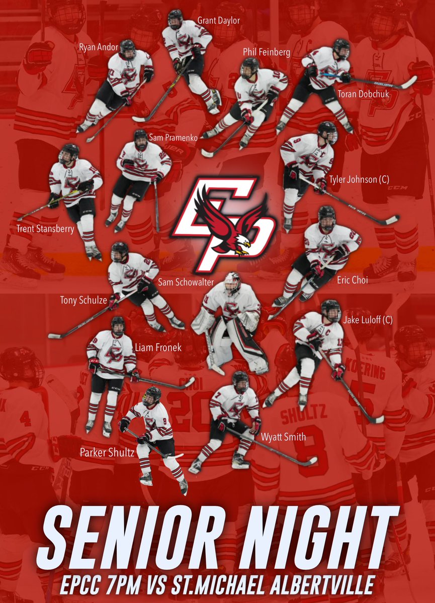 It’s Senior Night! Come cheer on the Eagles and celebrate our seniors at Senior Recognition (starting at 6:20). Go Eagles!🦅 

🆚| <a href="/epboyshockey/">EPHS Boys Hockey</a> <a href="/knights_hockey/">Knights Hockey</a> 
📆| Feb. 10th, 2022
⏰| 7pm (V), 5pm (JV)
📍| EPCC
Photo Creds: <a href="/rickolson77/">Rick Olson</a> 

Ticket Link: vancoevents.com/us/events/land…