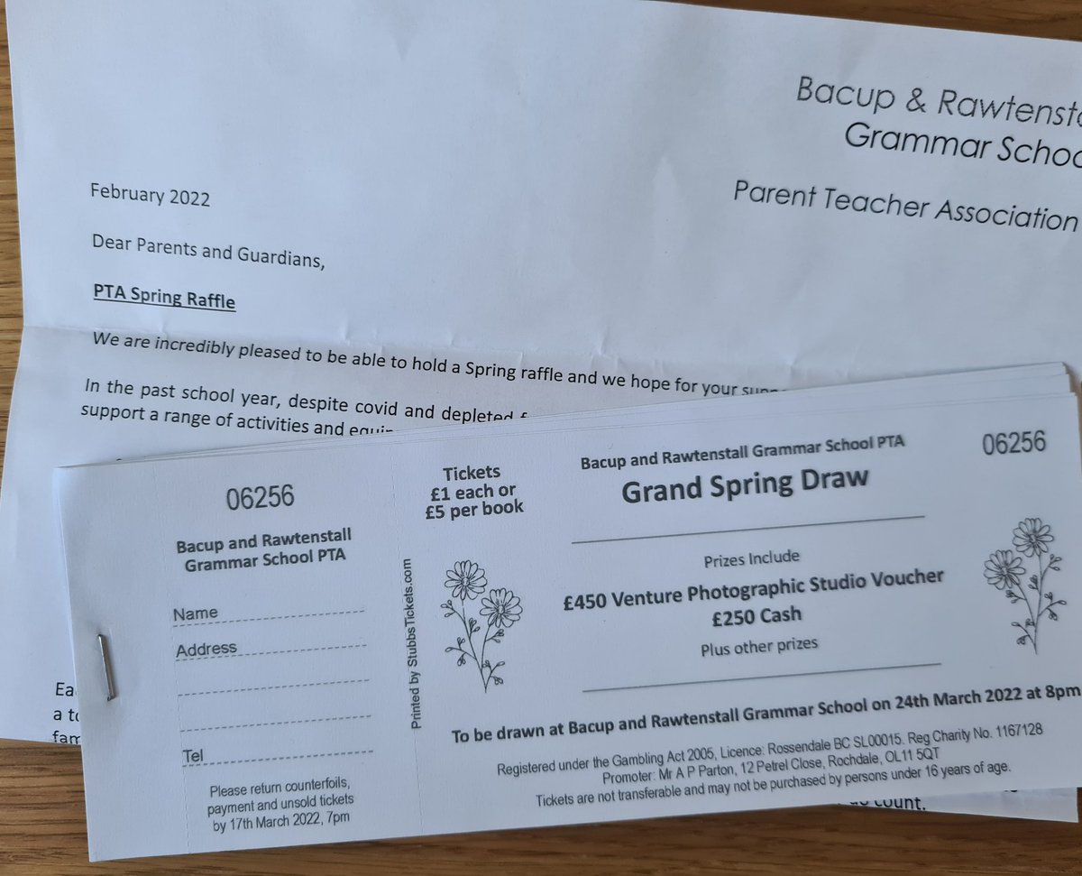 BRGS_PTA's tweet photo. Students have been handed a white envelope during form time this week.Please check with your child or check bags &amp; blazer pockets.The envelope contains 3 books of raffle tickets (15 tickets in total) for our Grand Spring Raffle and a covering letter explaining about the raffle. https://t.co/0105t7dcNW