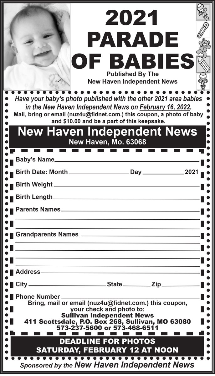 Last chance to include your youngest loved ones in this year's Parade of Babies! Deadline is this Saturday, Feb 12 at noon! #nhin #ParadeOfBabies