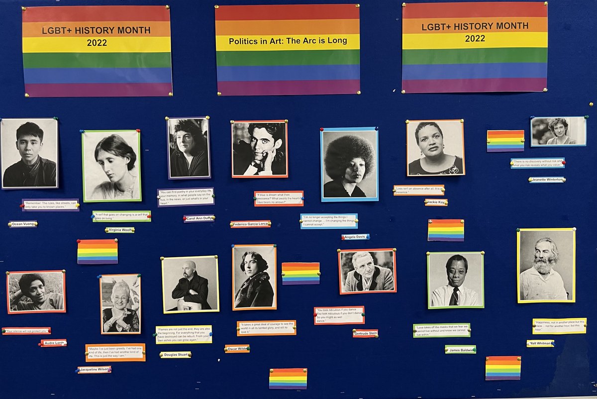 hackneylibs's tweet image. We&apos;re celebrating #LGBT+ History Month at #HackneyCentralLibrary throughout February with wisdom from some of our favourite writers #politicsinart #thearcislong 🏳️‍🌈✒️📖