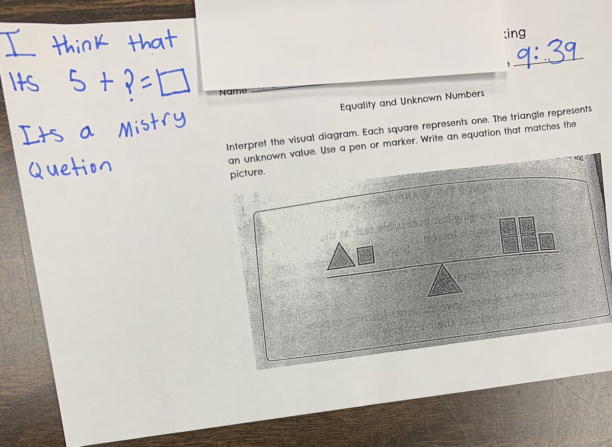 JeanMcLoone's tweet photo. Ss had several initial thoughts, time to share ideas with others, revise their thinking and focus on the process and strategies. What does equal mean? @globalgoumas @jen_leigh1 @StacieStanton18 #d25roughdraftmath https://t.co/51d92QPg4D