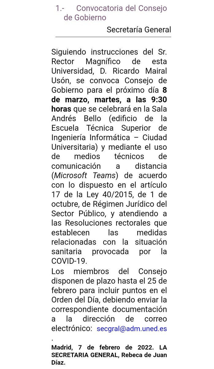 La <a href="/UNED/">UNED</a> que se empeñó en hacer los exámenes presenciales, con una latente falta de medidas sanitarias en multitud de Centros Asociados, convoca REUNIÓN DEL CONSEJO DE GOBIERNO para el 8 de marzo DANDO la OPCIÓN DE ASISTENCIA TELEMÁTICA.
Hipocresía en estado puro...
#VarianteUNED