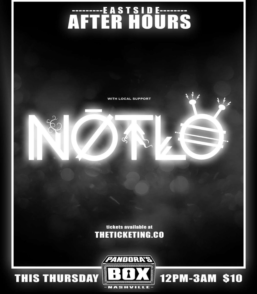 TONIGHT. we have an after party pop up event with the sound system shawty, @NotLoBassMusic!!!! we are grateful to work with our fambam over at Pandora’s box Nashville. our artist, <a href="/ElihTani27/">Elih (t-port)</a> will be ripping before notlo + we got HYPE REALM coming out toooo. 😈