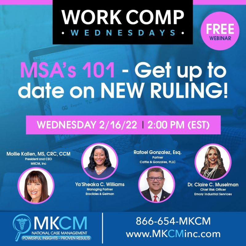 CattieGonzalez's tweet photo. #WorkCompWednesday tackles WCMSAs Feb 16, 2022 at 2 pm! Looking forward to a great discussion on non-submit, evidence based, and legal opinion WCMSAs. Join @GonzalezRafael and the other speakers by using this link to sign up: https://t.co/LmsvS8GP2N https://t.co/U2gz7A6QsH