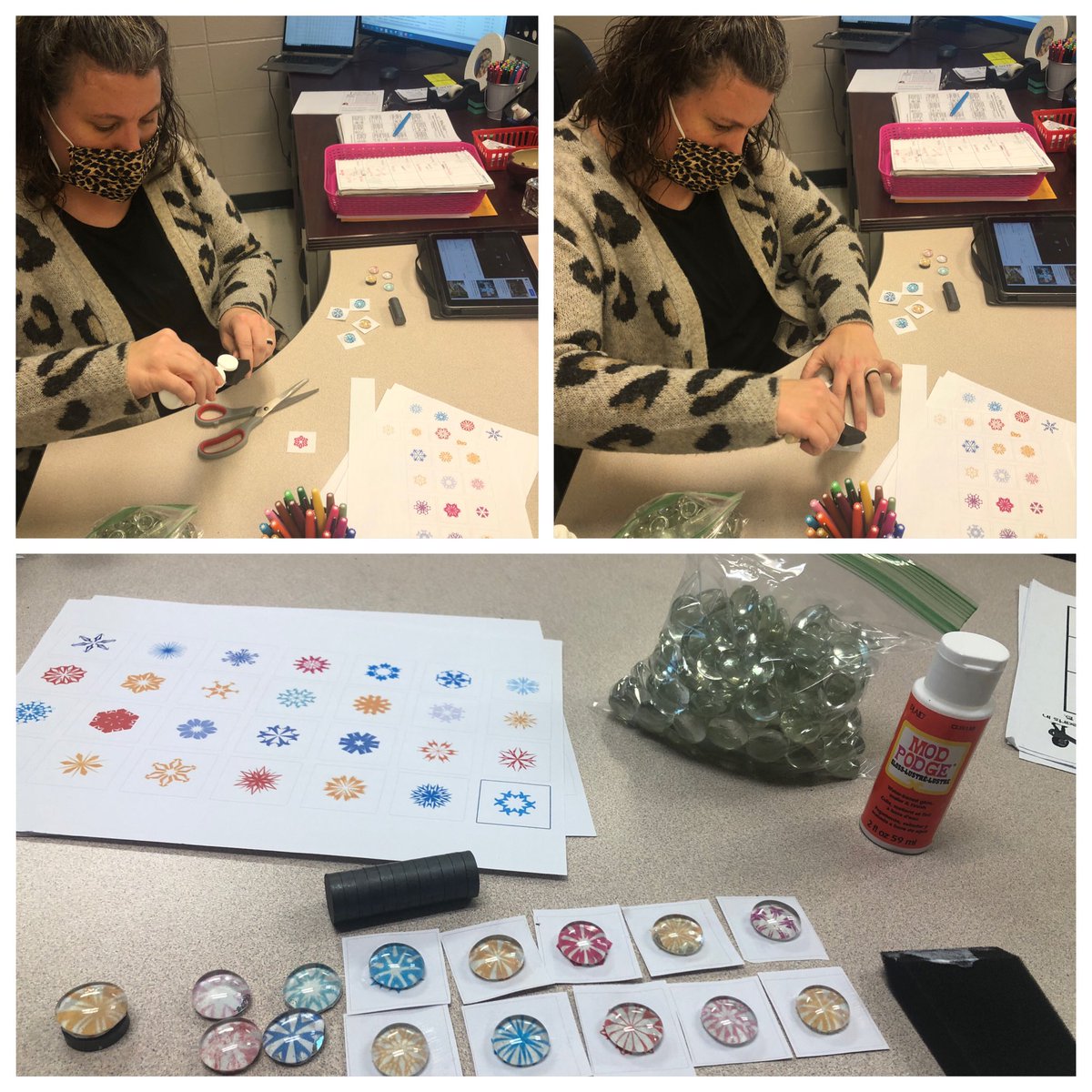 MrsStrole's tweet image. HonAlg Ss @FJHChargers created snowflakes in @Desmos to celebrate the❄️we got. Now I’m turning their creations into magnets thanks to an @hgtv post that I saw. Can’t wait to see how they turn out! #seeingmath