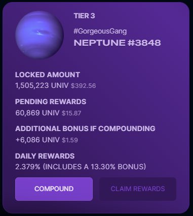 StGorgeous_'s tweet image. Don’t forget, at 1000 followers, I’ll give out this planet to one of you. 🥳🍯

Still compounding it for you too 😇 $UNIV