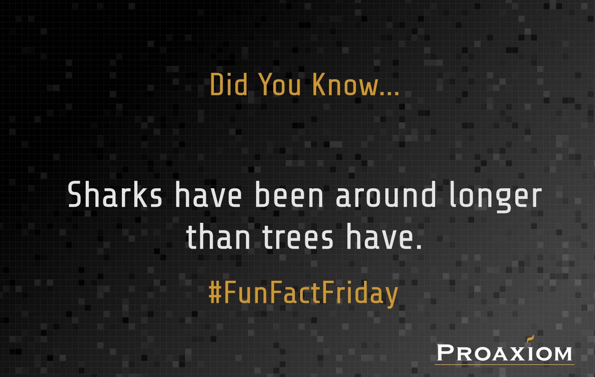 It's Friday, so Fun Fact Time!!

The Earliest Sharks appeared around 450 Million Years ago, whilst Trees only showed up 100 Million Years later..... 

#Proaxiom #ProaxiomTech #Sharks #FunFact