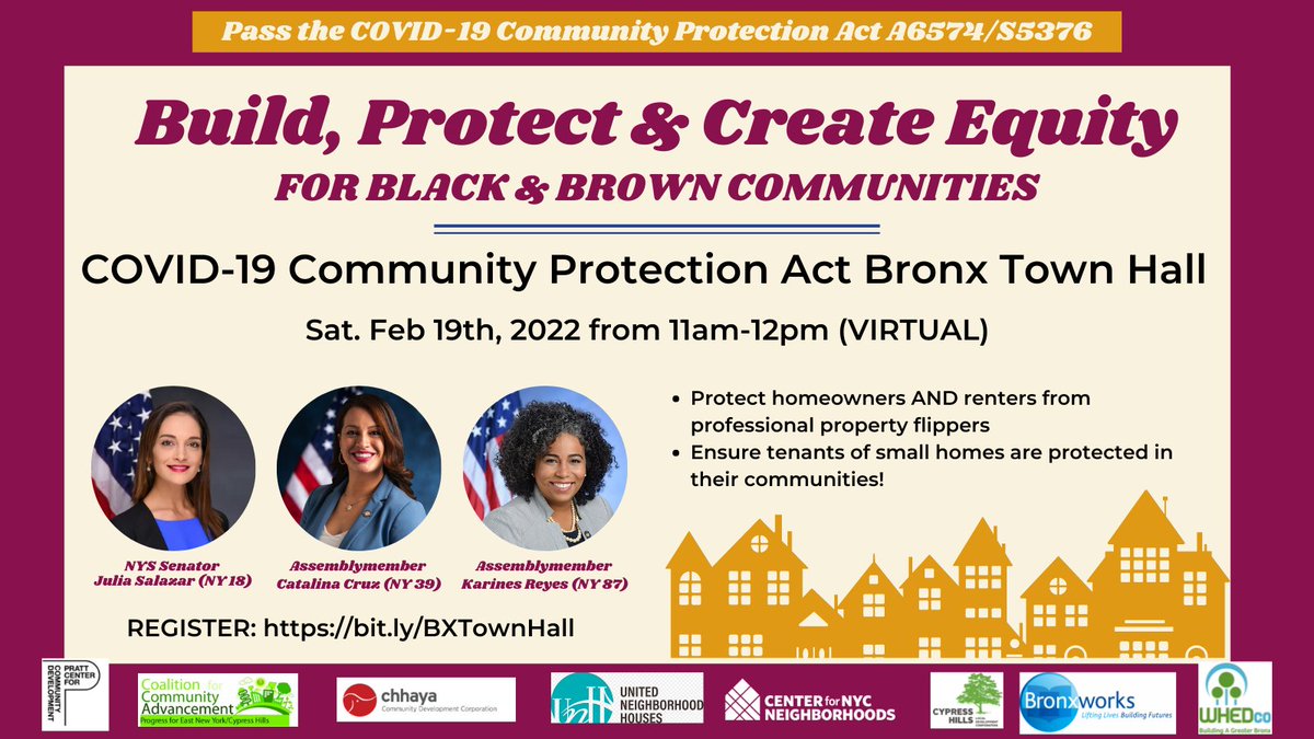 CNYCN's tweet photo. Bronx folks—speak up for the #CommunityProtectionAct at a Bronx virtual town hall at 11AM on 2/19! Join us to help protect NYC neighborhoods.
@SalazarSenate @CatalinaCruzNY @KarinesReyesNYC
Register: https://t.co/II6B23bbRz https://t.co/tRTTKjcHKf