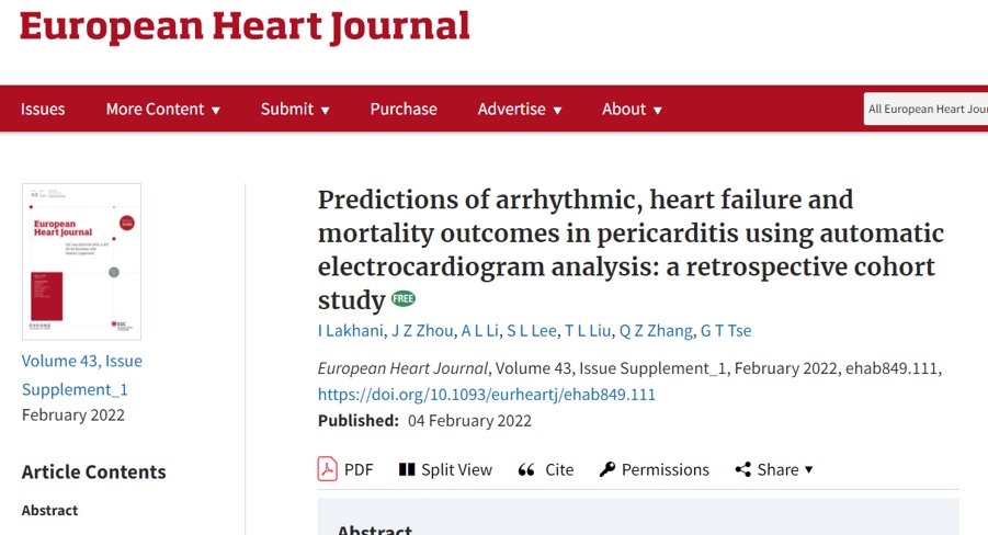 Cardiovascular Analytics Group (@cvanalytics2015) on Twitter photo 2022-02-10 20:59:01 Our team identified predictors of VT/VF, heart failure and mortality using automated ECGs doi.org/10.1093/eurhea… @JdongZhou @sharen212 @QPCN @GaryTse1 Our team identified predictors of VT/VF, heart failure and mortality using automated ECGs doi.org/10.1093/eurhea… @JdongZhou @sharen212 @QPCN @GaryTse1