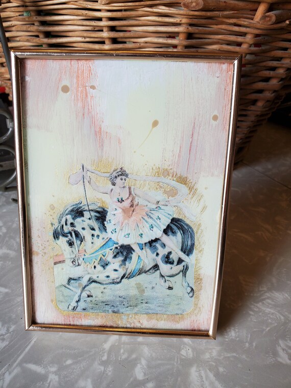 FairOaksAntique's tweet photo. Antique Woman Circus Performer On Horse Original https://t.co/DJ9GL77mJy #reverseglass #decoupage #mixedmedia #potichomania @etsymktgtool https://t.co/DIkpMH0N2H