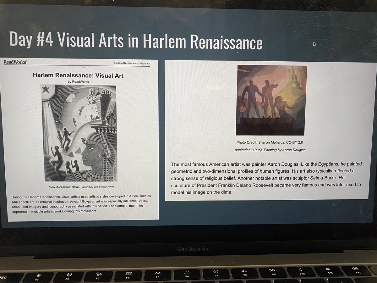 MrsT_harrison's tweet photo. For BHM we are learning about the progression of African American culture from slavery to Modern life. This week we learned about the Harlem Renaissance and the Great Migration.@SHPK8 https://t.co/CiyLptcX9v