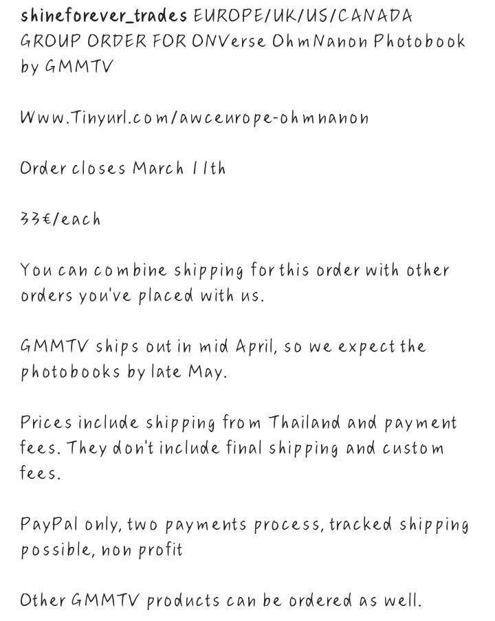 LilliMangos's tweet photo. EUR/US/CAn/UK GROUP ORDER FOR OHMNANON ONVERSE PHOTOBOOK. 33€ + final shipping and custom fees. 

ENDS MARCH 11TH 2022

https://t.co/HqQJSAJx2K

Other GMMTV products can be ordered as well. 

#BadBuddy #BadBuddyTheSeries #OhmPawat #NanonKorapat #OhmNanon https://t.co/7ba0dwdn9B https://t.co/519yAsZUCf