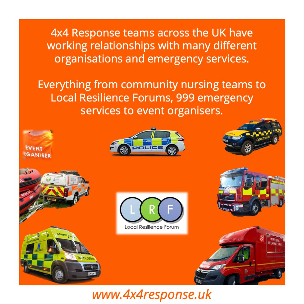 4x4 Response teams across the UK have working relationships with many different organisations and emergency services. Everything from community nursing teams to Local Resilience Forums, 999 emergency services to event organisers. #4x4ruk