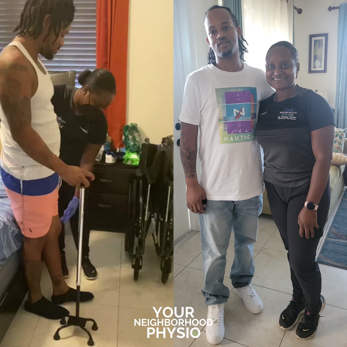 💫I got to reconnect with one of my clients. He's come so far with his function.  We went from his leg being unable to even move, to learning to stand and walk with a cane. Today, he walks on his own and he goes to the gym to help maintain what he's achieved.