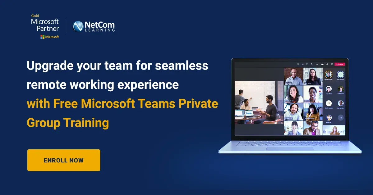 NetComLearning's tweet photo. With organizations going the 'WFH' way, it's important to keep your team productive and updated. Benefit from the free 2-hour #MicrosoftTeamsTraining and help your team support you better. Enroll Now: https://t.co/sKo4s4MNt2
#MicrosoftTeams #NetComLearning #LifeLongLearning https://t.co/zu6MSqs5ib