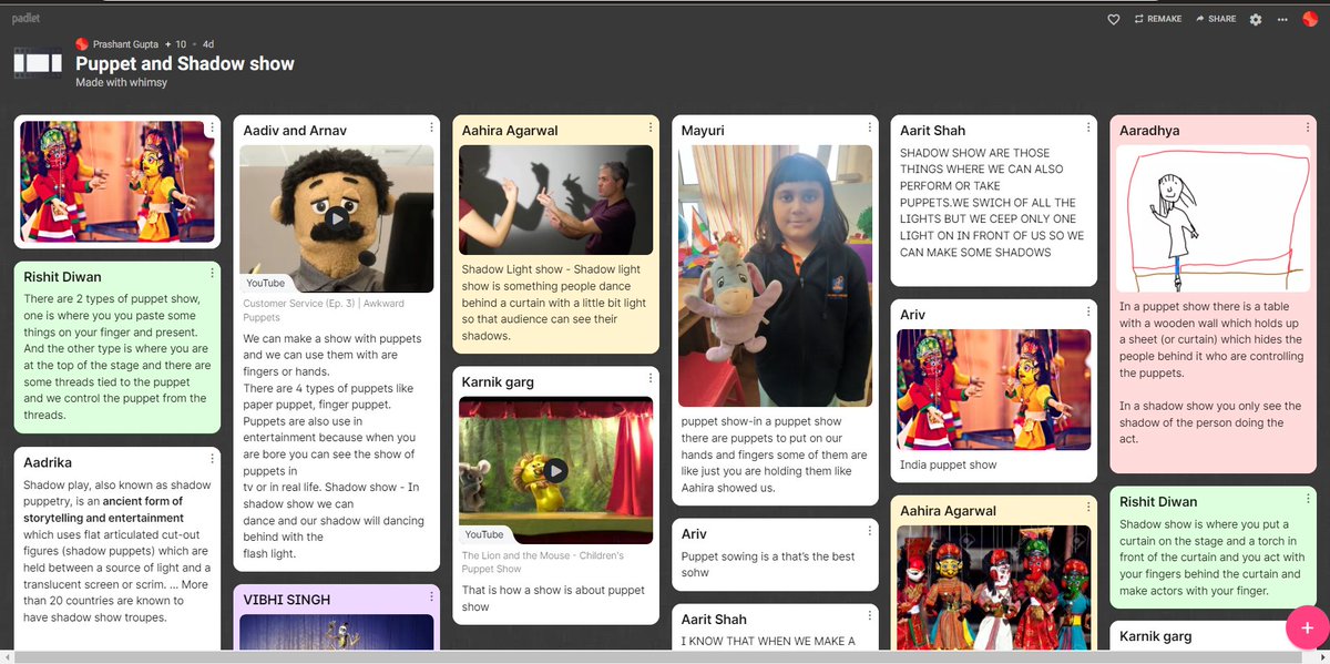 prashant5_gupta's tweet photo. As a prior knowledge check, form III ss were asked to share their understanding about the puppet &amp; shadow show on a Padlet and later they discussed the same within peers.
#lightandsound #Howtheworldworks 
@AnilaVerma1 @KetakiKTweets @AneeshaSahni @Prometheus_Edu @padlet https://t.co/4KASIWWDqm