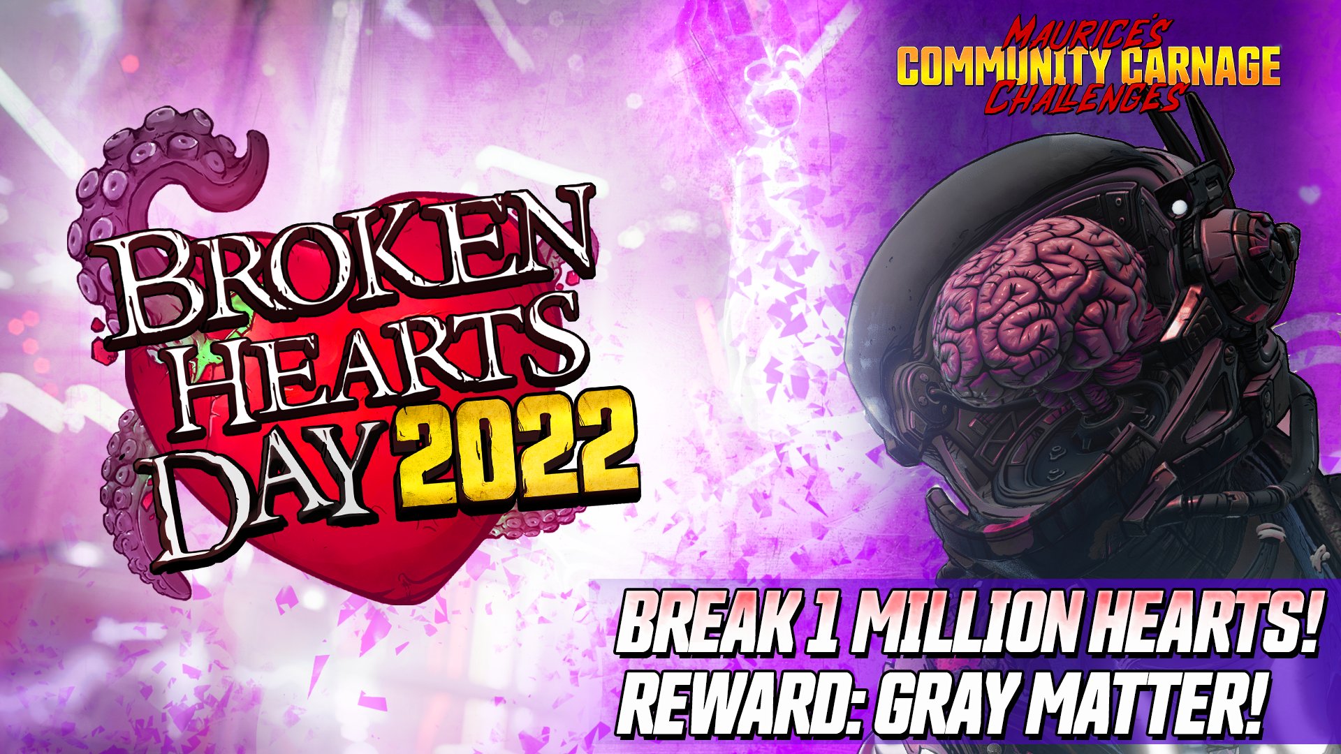 Borderlands on Twitter: "❤️ NEW CHALLENGE INCOMING! ❤️ Take part in the Broken Hearts day challenge by breaking a combined 1 total hearts to receive the new Gray Matter Vault Hunter