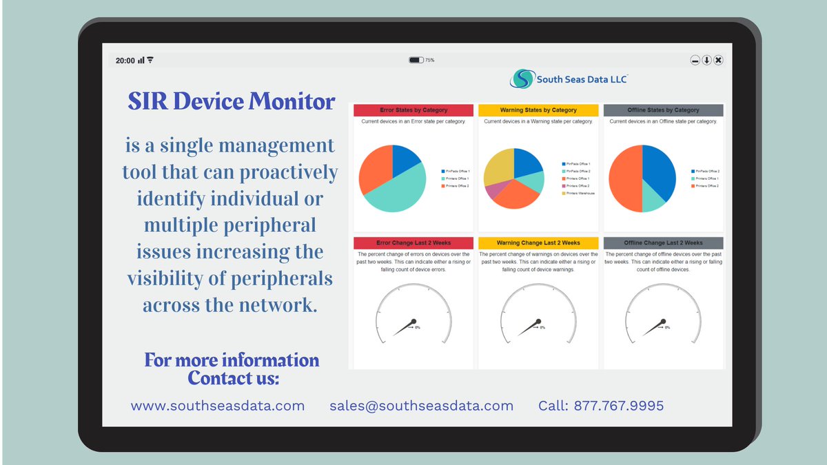 SouthSeasData's tweet photo. SIR Device Monitor is a single management tool that can proactively identify individual or multiple peripheral issues increasing the visibility of peripherals across the network.
Learn more: https://t.co/e7X6ZLDc5m
#SIRsoftware #Softwaresolutions #Technologysolutions #devices https://t.co/qOGM4eeG2u