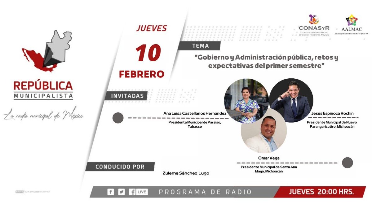 AALMAC_Mx's tweet photo. #AALMAC te invita a seguir la transmisión de #RepúblicaMunicipalista, que tendrá la participación de la pdta. mpal. de #Paraíso, #Tabaco y de los pdts. mpals. de #Parangaricutiro y Santa Ana Maya, #Michoacán.

Hoy, a las 20 hrs.

#SomosAALMAC
#MunicipiosXLaTransformación https://t.co/7CDxw6L3Sk