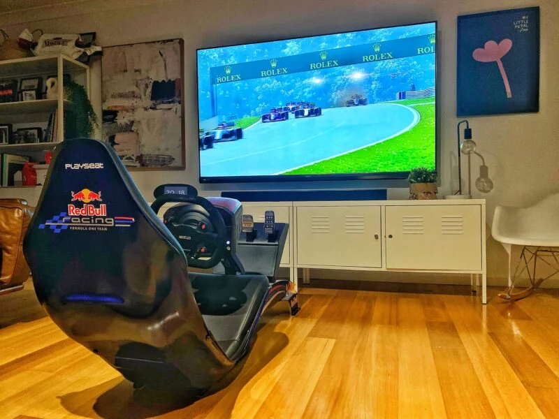 CryptoBTC_Chris's tweet photo. I just ordered an 85" TV.. 

How about this racing setup?  

I need to research this.. haven't played a game in years.. 

#losttouchwithreality
#gottagetmetaverseready https://t.co/FldOK1zRX4