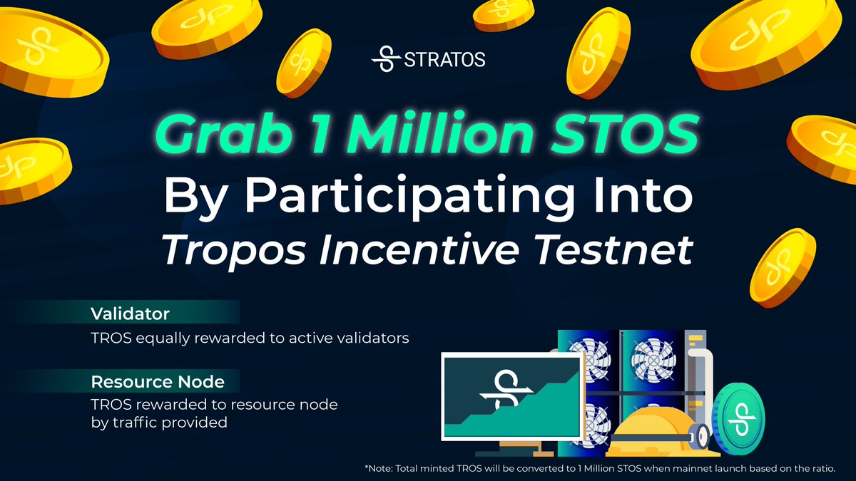 Stratos_Network's tweet photo. 📌#Stratos Incentive Testnet Launch Checklist #1: 

✅ Read Tropos Incentive Testnet Token Economy to learn what $STOS rewards can you expect!

https://t.co/FzH8vXi8wB

#mining #cloud #web3 #dcloud #blockchain https://t.co/0MdDiAiqkx