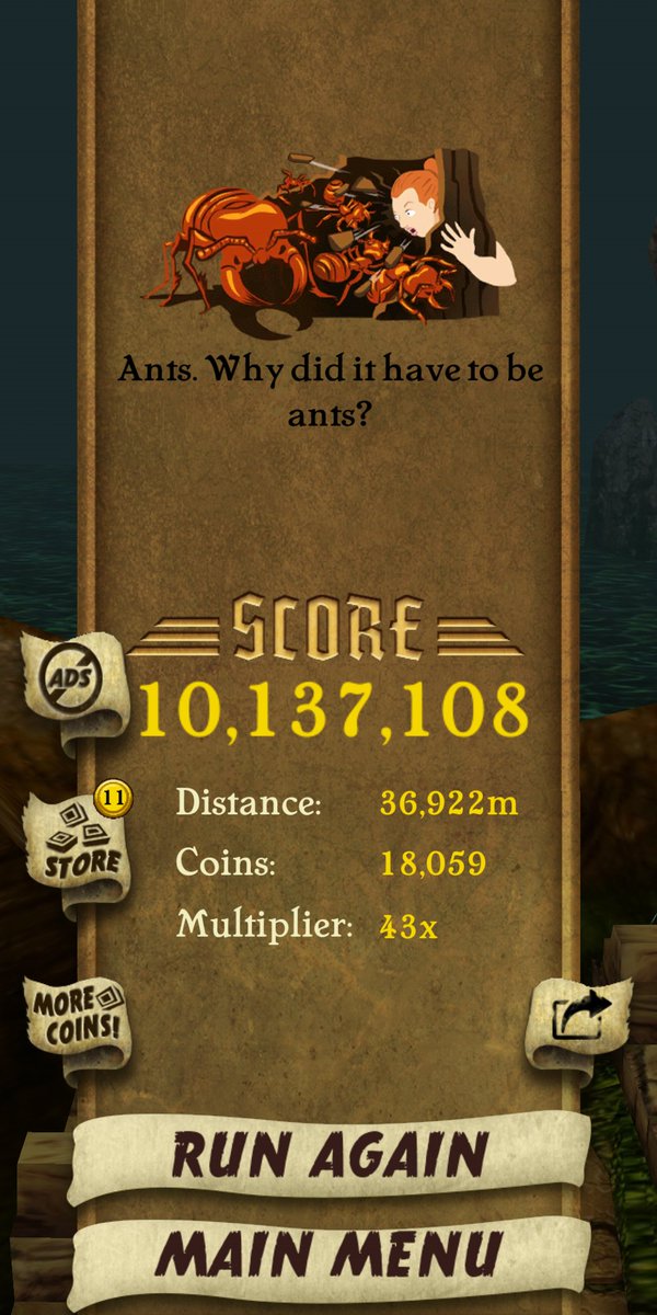 kmmk_vr46's tweet image. Am I the only one still prefers playing this than New Gen games..
Kind a Old School but still..
Early #2010s memories inside college (#2013Batch) classrooms 🤗💪🏽🤩🔥 #TempleRun 
I got 10,137,108 points while escaping from demon monkeys. Beat that! bit.ly/TempleRunOnAnd…