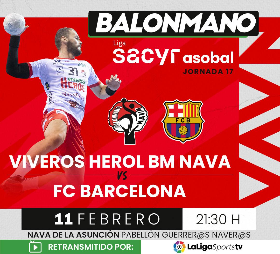 Mañana nos visita, nada más y menos menos que, el actual campeón de la Liga de Campeones de la EHF 🤾🏻‍♂️

#ViverosHerolBmNava 🔴⚪
#GuerrerosNaveros 
#SaboreaASOBAL