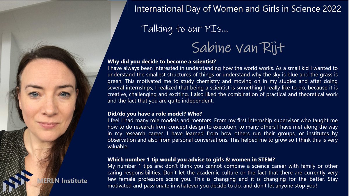 In the lead-up to the International Day of Women and Girls in Science, on #February11 we will be shining the spotlight on some of our PIs throughout the week. Today we introduce @RijtSabine #WomeninSTEM #WomenInScience