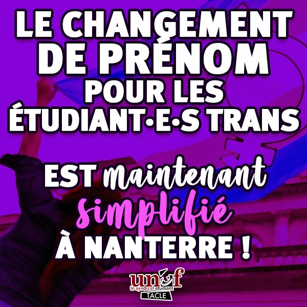 uneftacle's tweet photo. 🔴 LE CHANGEMENT DE PRÉNOM POUR LES ÉTUDIANT-E-S TRANS EST MAINTENANT SIMPLIFIÉ À NANTERRE ! 🔴

⬇️ Le communiqué en entier ⬇️ https://t.co/ovjCkCwOcO