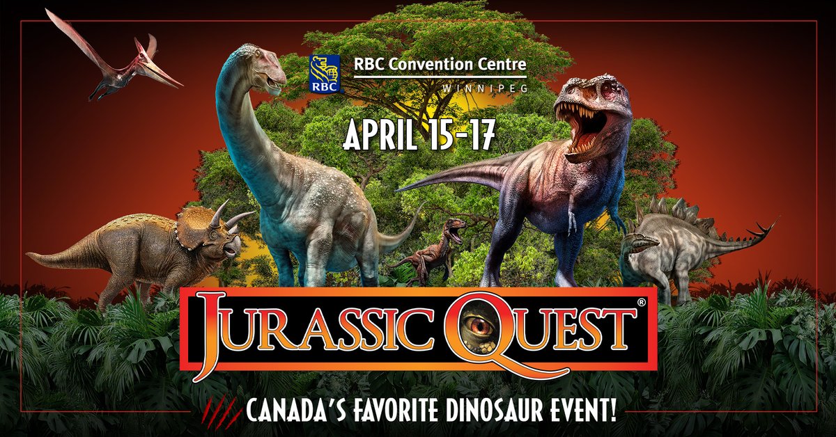 RBCConvCtreWpg's tweet photo. Jurassic Quest is back! The world’s largest, most popular dino event with unique & exciting experiences for the whole family comes April 15-17. Tickets on sale now! #jurassicquest #ReadySetQuest #ancientoceans
https://t.co/WLHtl9EXTD https://t.co/mxI1vOevej