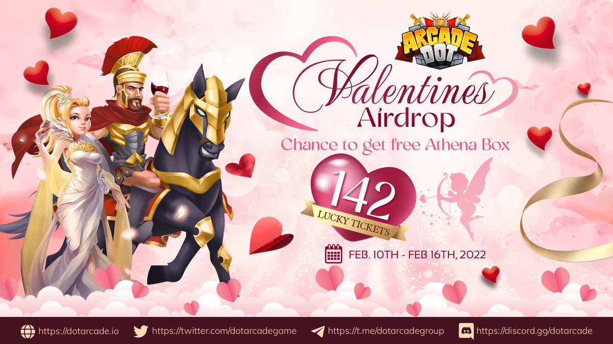 dotarcadegame's tweet photo. 🎉VALENTINES AIRDROP 🎉

🎁Rewards: 1 Lucky Ticket (from 1001 Nights Event) to have chance to get Athena NFT BOX

Total 142 Lucky Slots: 
+ Top 40 Referals: 40 Slots 
+ 102 Random Lucky People: 102 Slots. 

💥Link: https://t.co/yy6tESUtrT

#DotArcade #Metaverse #RTS https://t.co/gEICmANk6N