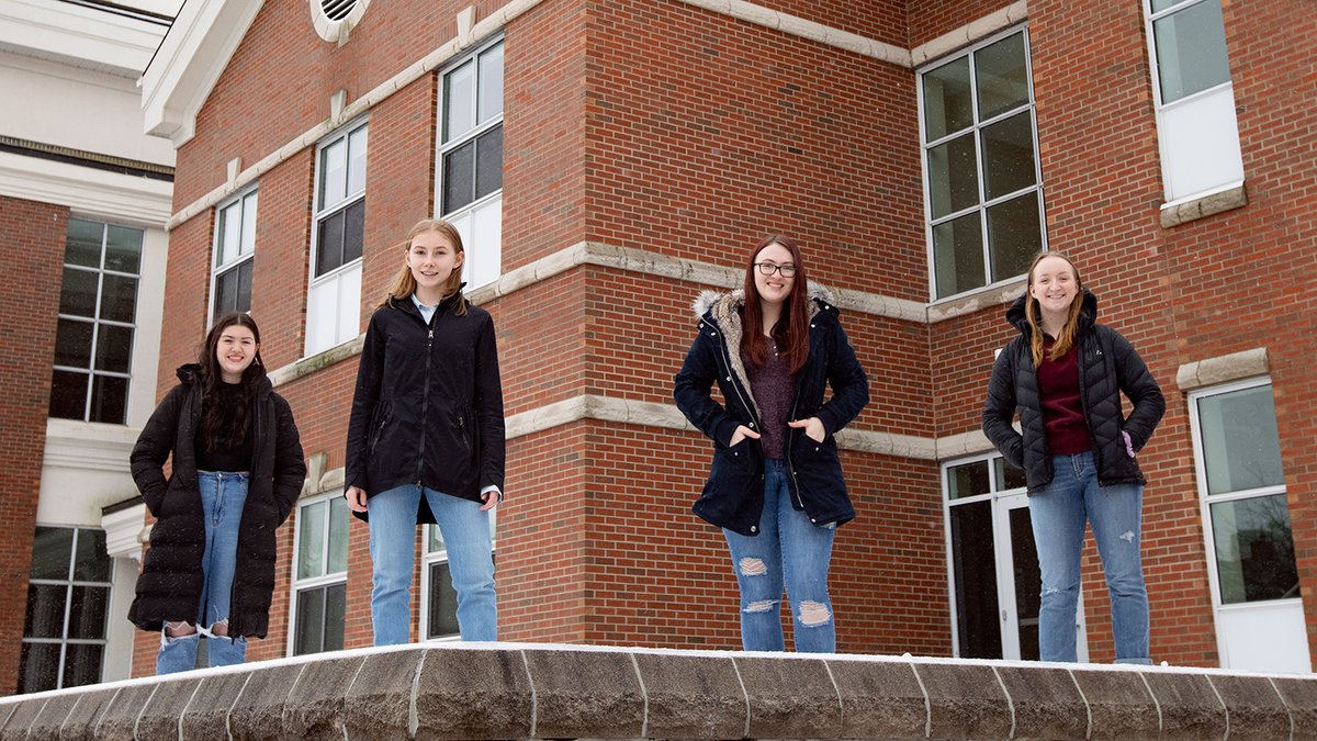 stfxuniversity's tweet image. Four female students, Katie MacLennan, Jillian Ivey, Ainslie MacDonald and Breagh MacNeil. all high school classmates, now thriving in engineering at #StFX. Please see more here stfx.ca/about/stfx/eng…