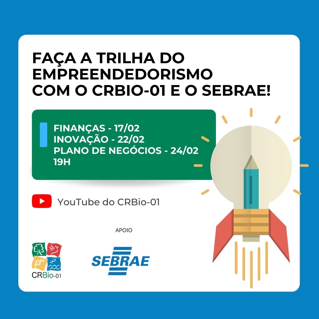CRBio01's tweet photo. 📌 Em fevereiro, o #CRBio01, junto com o SEBRAE de São Paulo, realizará três oficinas que vão alavancar o seu negócio:
17/02 Finanças
22/02 Inovação
24/02 Plano de negócios
As oficinas serão realizadas no YouTube do CRBio-01, sempre às 19h.
Saiba mais: https://t.co/mNhqBFGOrA https://t.co/uIrRSQK3IJ