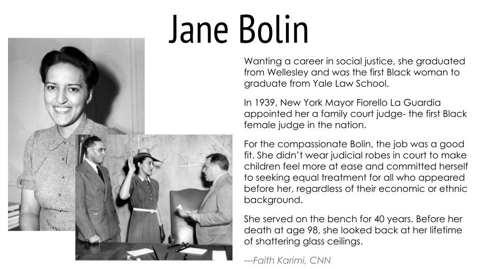 FSU ELPS on X: "We would like to highlight Jane Bolin. She was the first Black woman to graduate from Yale Law School and the first Black female judge in the nation,