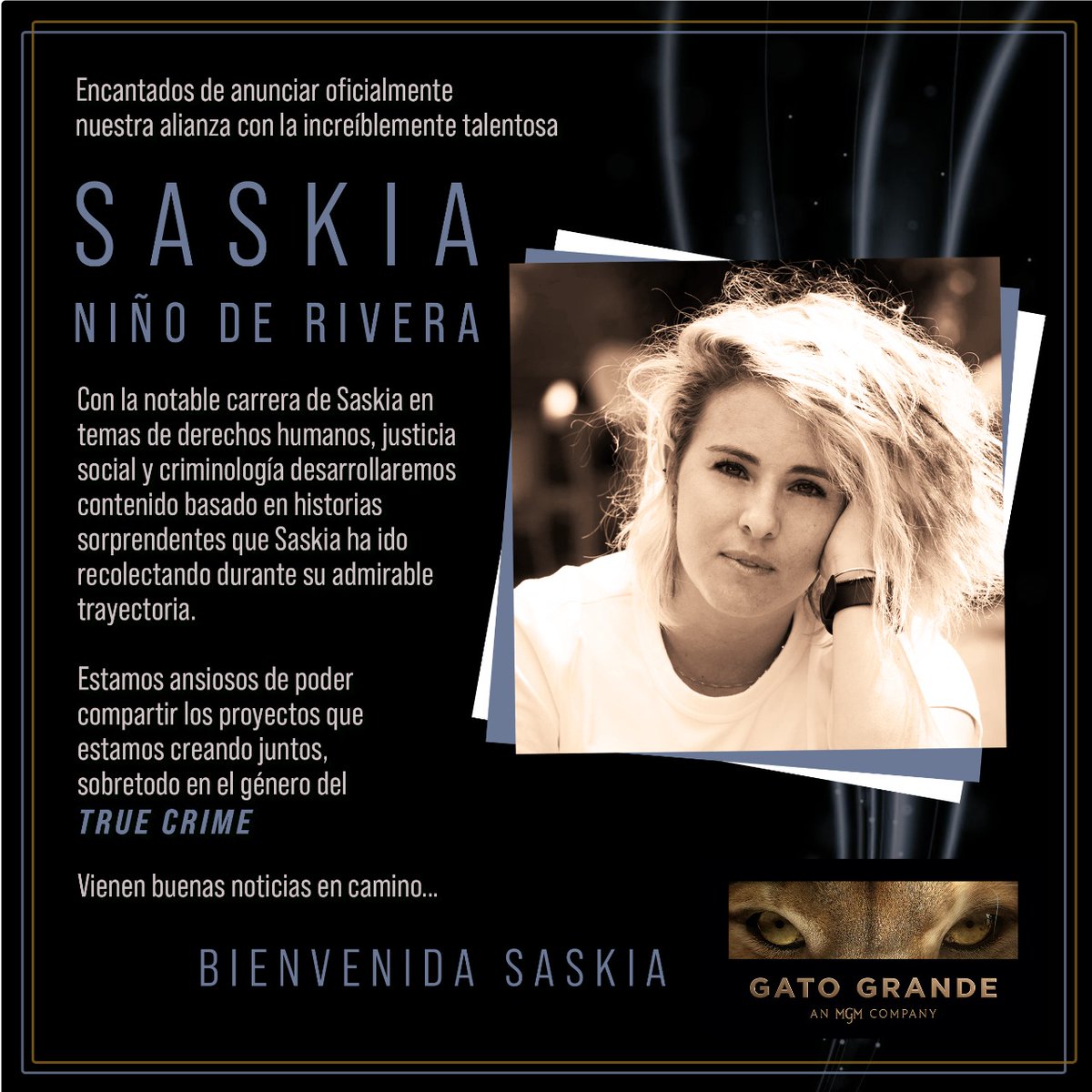 Delighted to officially announce our partnership with the incredibly talented Saskia Niño de Rivera.
We are eager to share the projects we are creating together, especially in the True Crime genre. Good news is on the way...