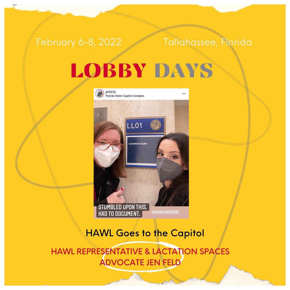 HAWLTampaBay's tweet photo. Big shout out to Jen Feld for representing us during #LobbyDays at the #Florida Capitol! #HAWL Members who attended were able to speak to lawmakers on issues important to them (like Lactation Spaces!), as well as mingle with other Members of @FAWL_FAWL from throughout the state. https://t.co/bMeas8XiXZ