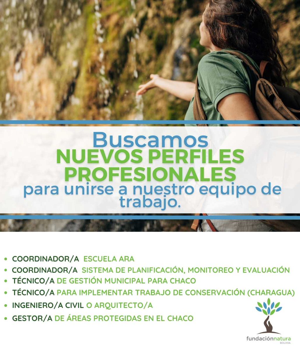 naturabolivia's tweet photo. Buscamos ampliar nuestro equipo con personas #proactivas y que sean unos apasionados de la #conservación.
🔵Coordinador/a Escuela ARA https://t.co/AkkPvrZCrm
🔵Gestor/a Áreas Protegidas Chaco https://t.co/AZiZFdjFg9
🔵Técnico/a Gestión Municipal Chaco https://t.co/Xhdvb1fe0i https://t.co/BDUqp4zbFE