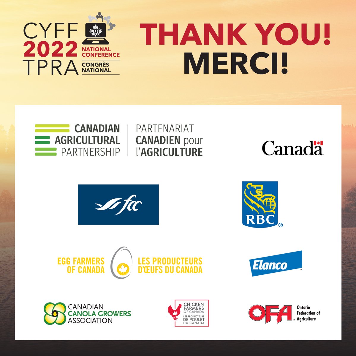 CYFF's tweet photo. Thank you to #CYFF sponsors for your support of #youngfarmers!
#CYFFConf2022
#farmingunderpressure
#adapting #preserving
.
On remercie les commanditaires de la #TPRA pour leur soutien des #jeunesagriculteurs!
#agriculturesouspression
#adaptation #preservation https://t.co/27KLqYuipX